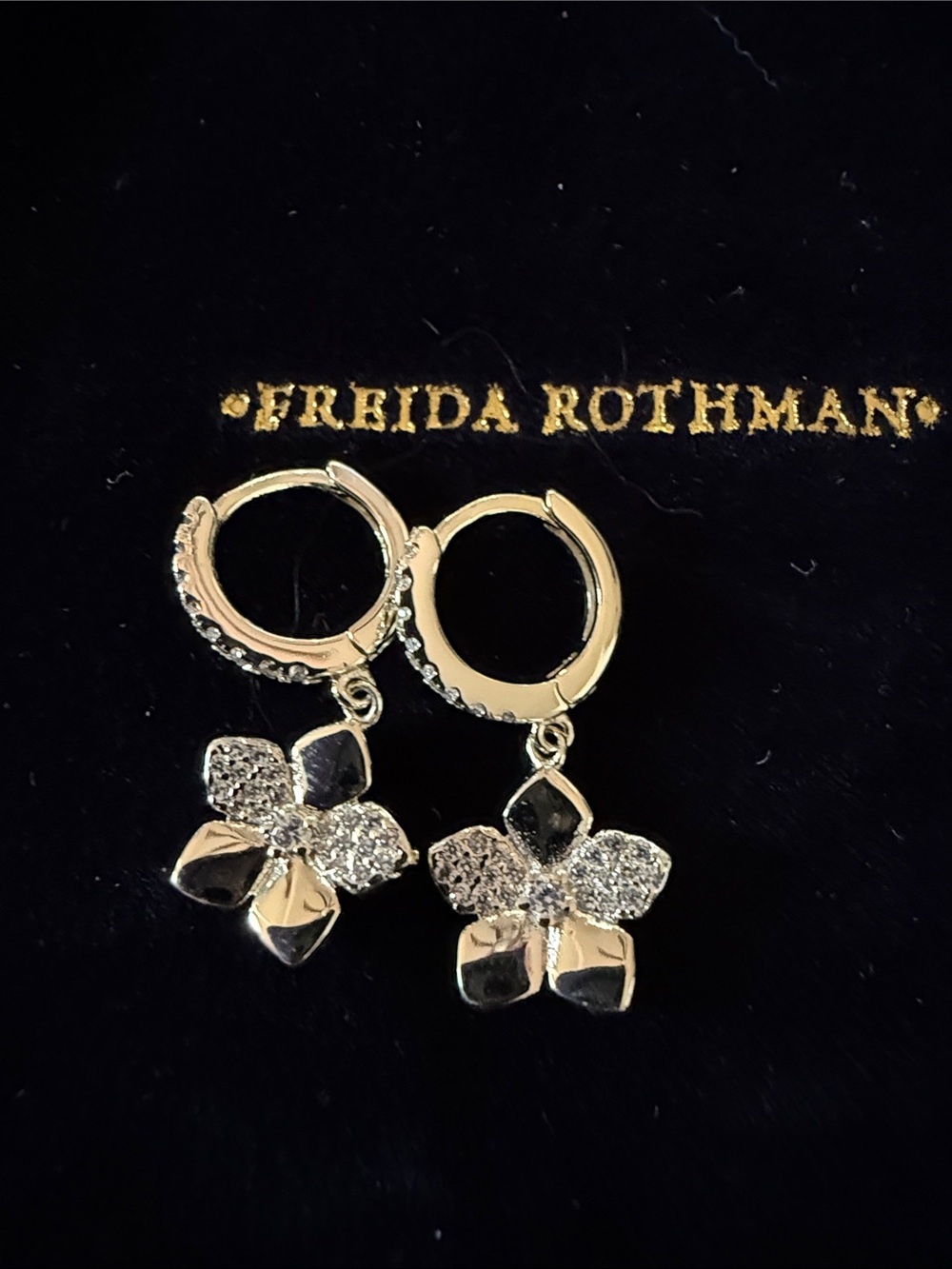 Freida Rothman Silver Flower Hoop Drop Earrings